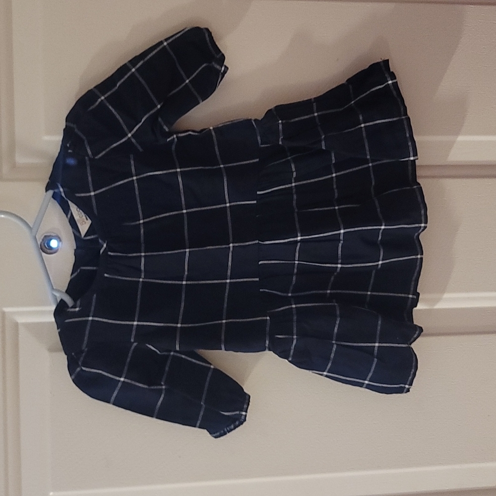 BEEBAY BABY GIRL LONG SLEEVE CHECKERED DRESS: BLUE/WHITE: NWOT: 0-3 MTH